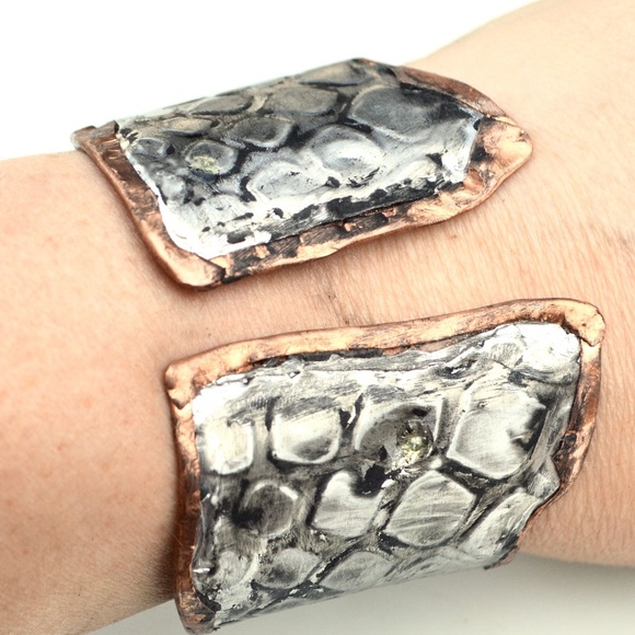 Brutalist Silver Solid Copper Cuff Bracelet Snake - Picture 5 of 7